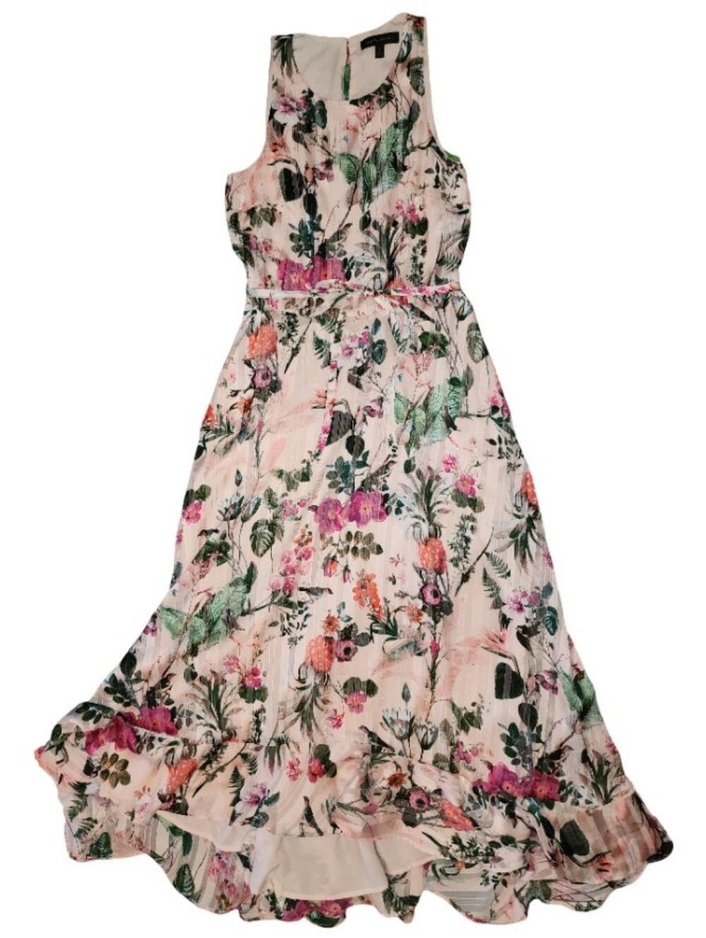 Banana Republic Botanical Floral Maxi Dress Size 2 Peach Pink Ruffle Fit Flare
